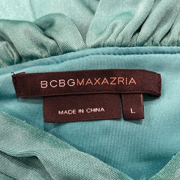 BCBGMAXAZRIA Large Teal Green Shimmery Empire Waist Cocktail Party Midi Dress - Picture 6 of 8